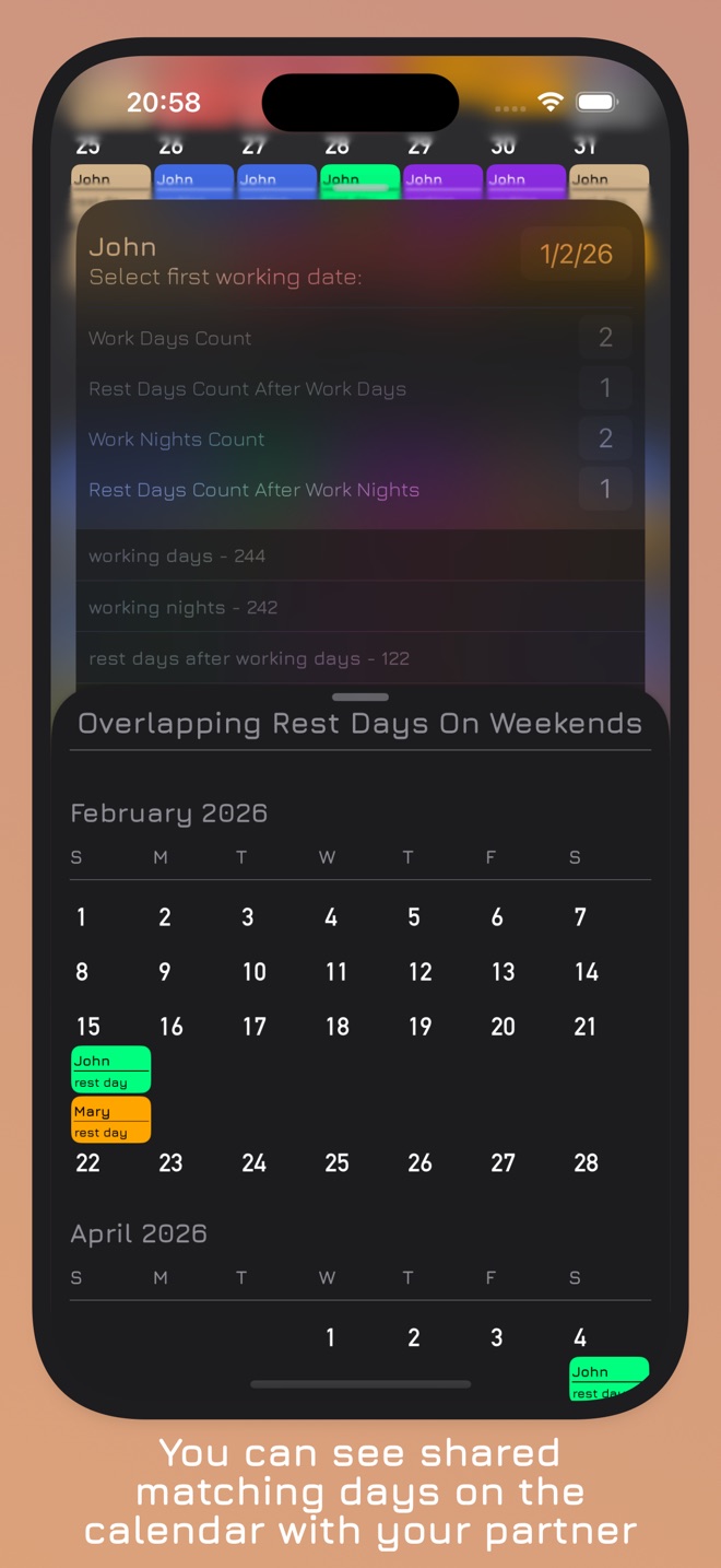 Calendar of overlapping rest days on weekends